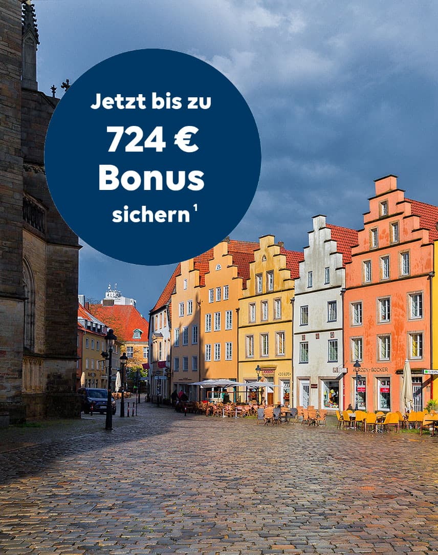 Osnabrücker Innenstadt, in einem türkisen Kreis wird auf den Aktionsbonus hingewiesen