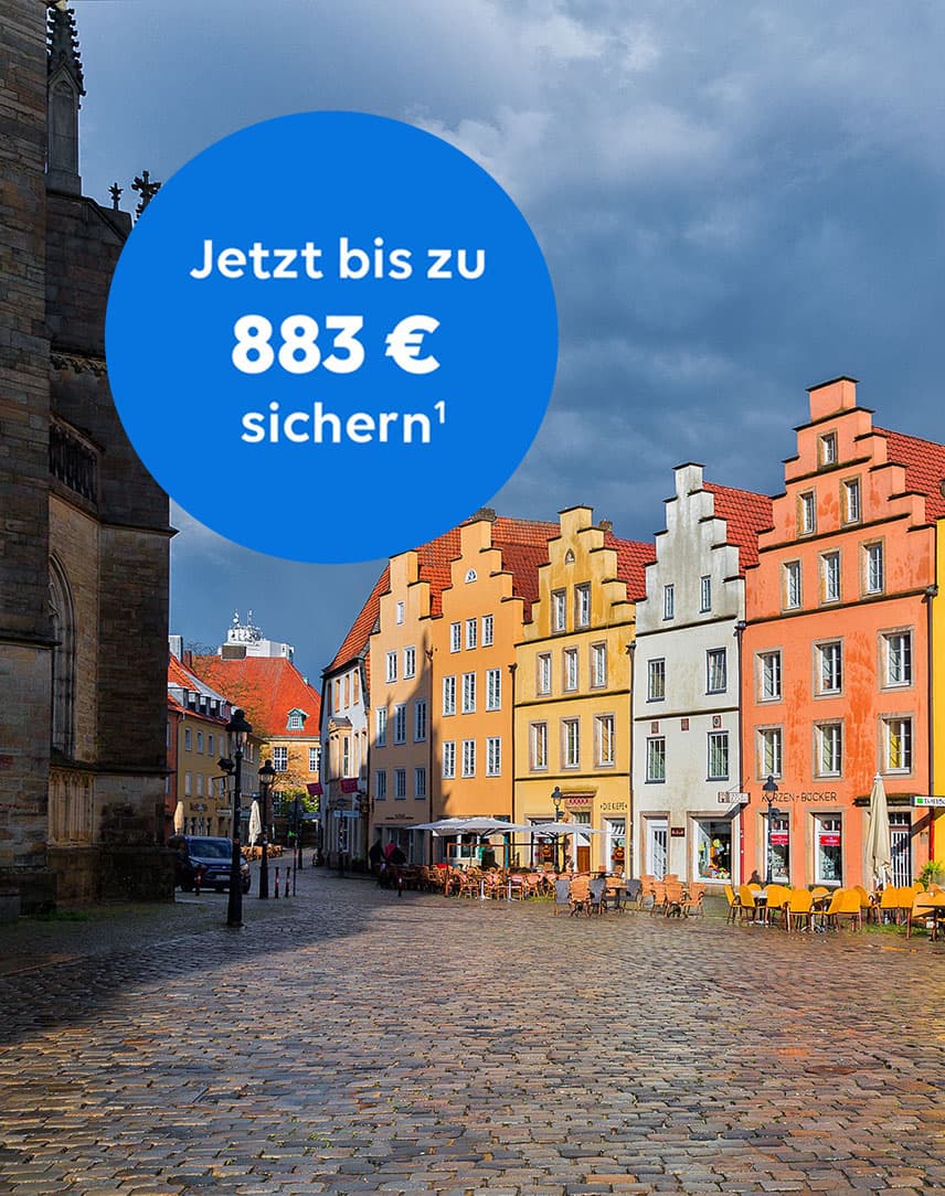Osnabrücker Innenstadt, in einem blauen Kreis wird auf den Aktionsbonus hingewiesen
