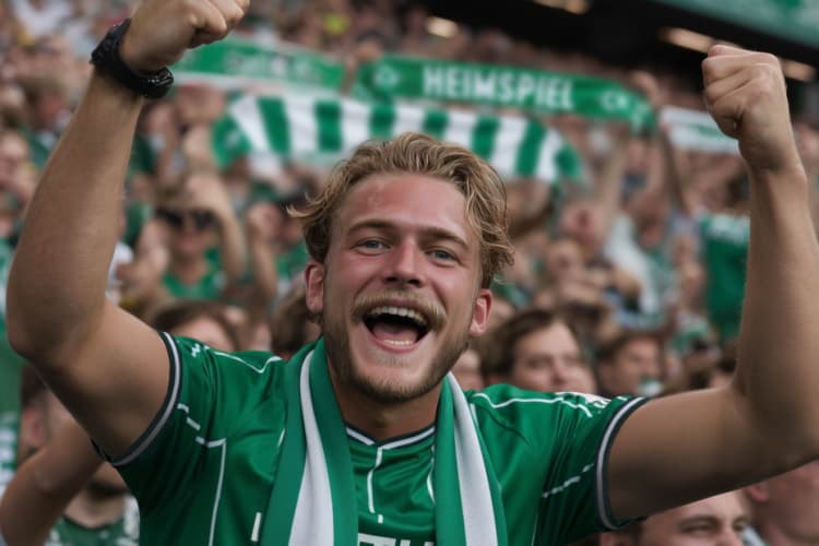 Fan von Werder Bremen jubelt im Stadion über ein Tor seines Vereins