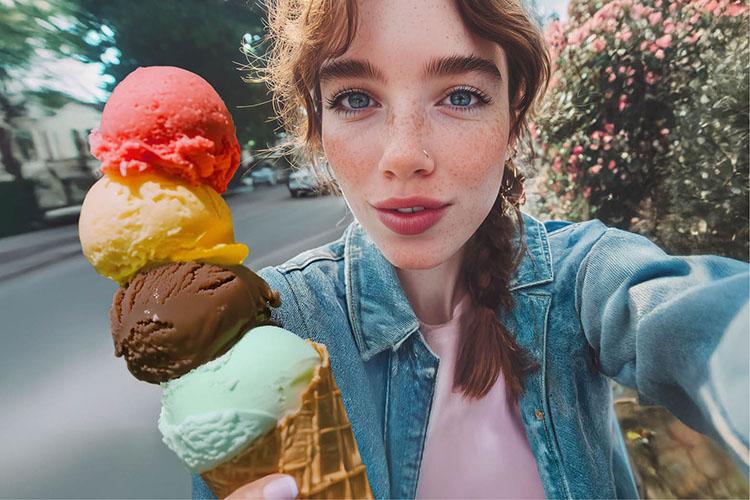 Mädchen singt vergnügt in der Küche